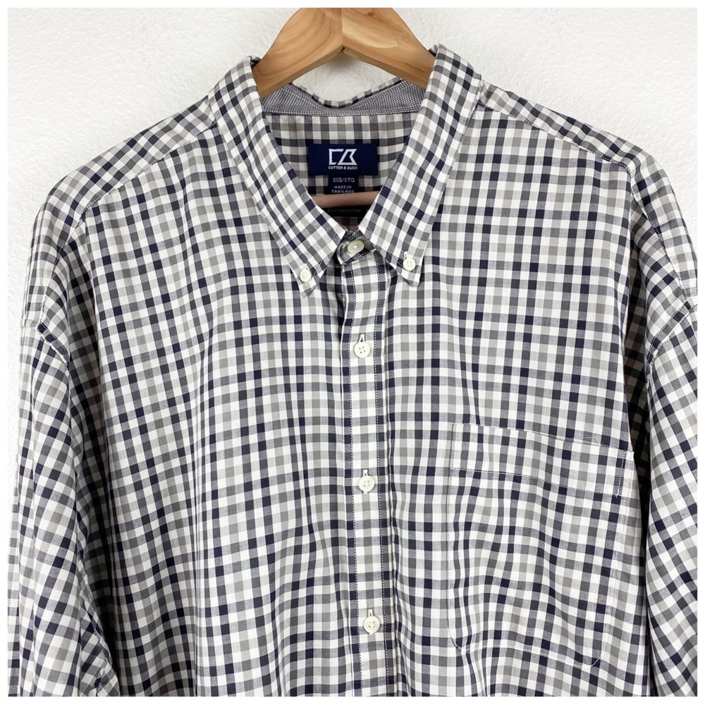 Cutter & Buck Black and Gray Plaid Button Down Size 3X
